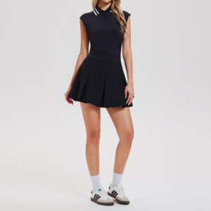 Retro Collared Sleeveless High-Waisted Pleated Skirt Tennis & Golf Sports Two-Piece Set