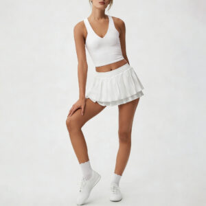 Two-layer pleated tennis skirt sports set